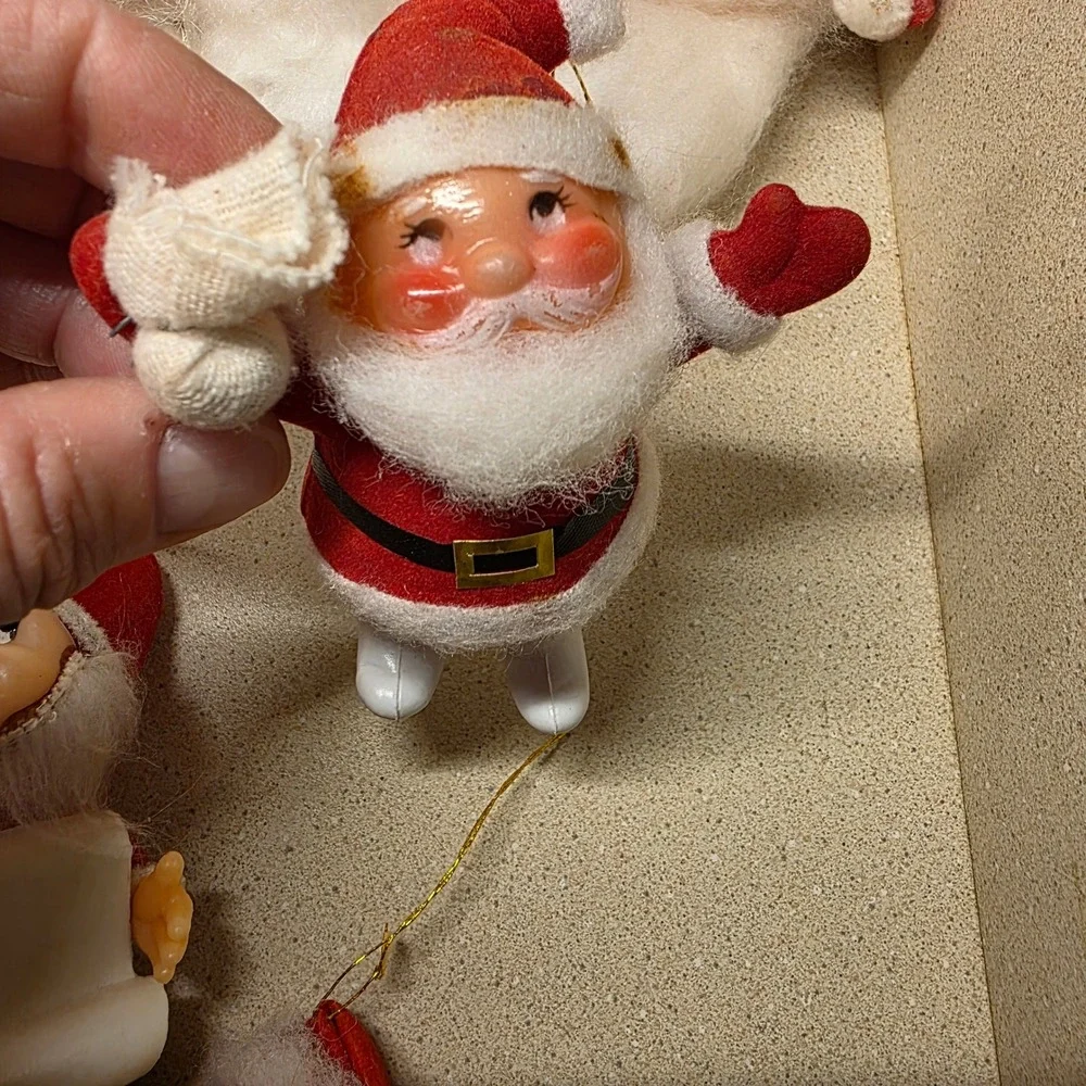 Lot of Vintage Santa Christmas Ornaments 9pc Red White Mid Century Retro, Rubber